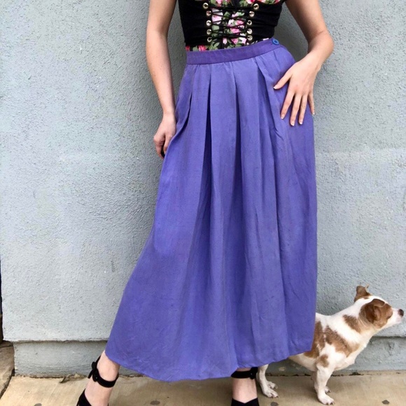 Vintage 50s 60s Silk Purple Midi Skirt Cottagecore Pinup Pleat Antique Retro M - Picture 3 of 7
